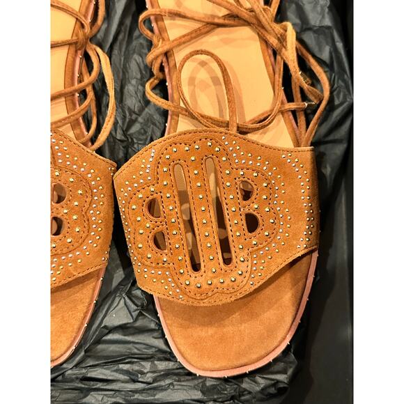 NEW in Box MAJE Flat Studded Lace Up Sandals Camel size 40/ 9.5 - Picture 7 of 10